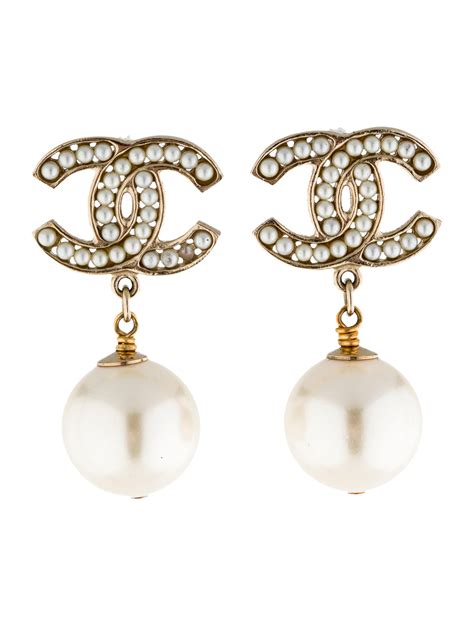 real chanel diamond earrings cc|Chanel earrings with pearl drop.